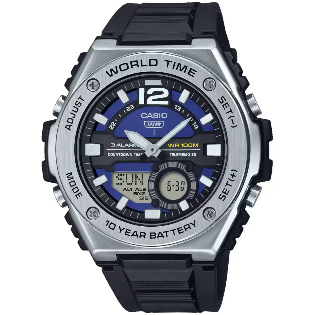 Casio Blue/Silver Men's 100m Digital-Analog Sports Watch MWQ-100-2A