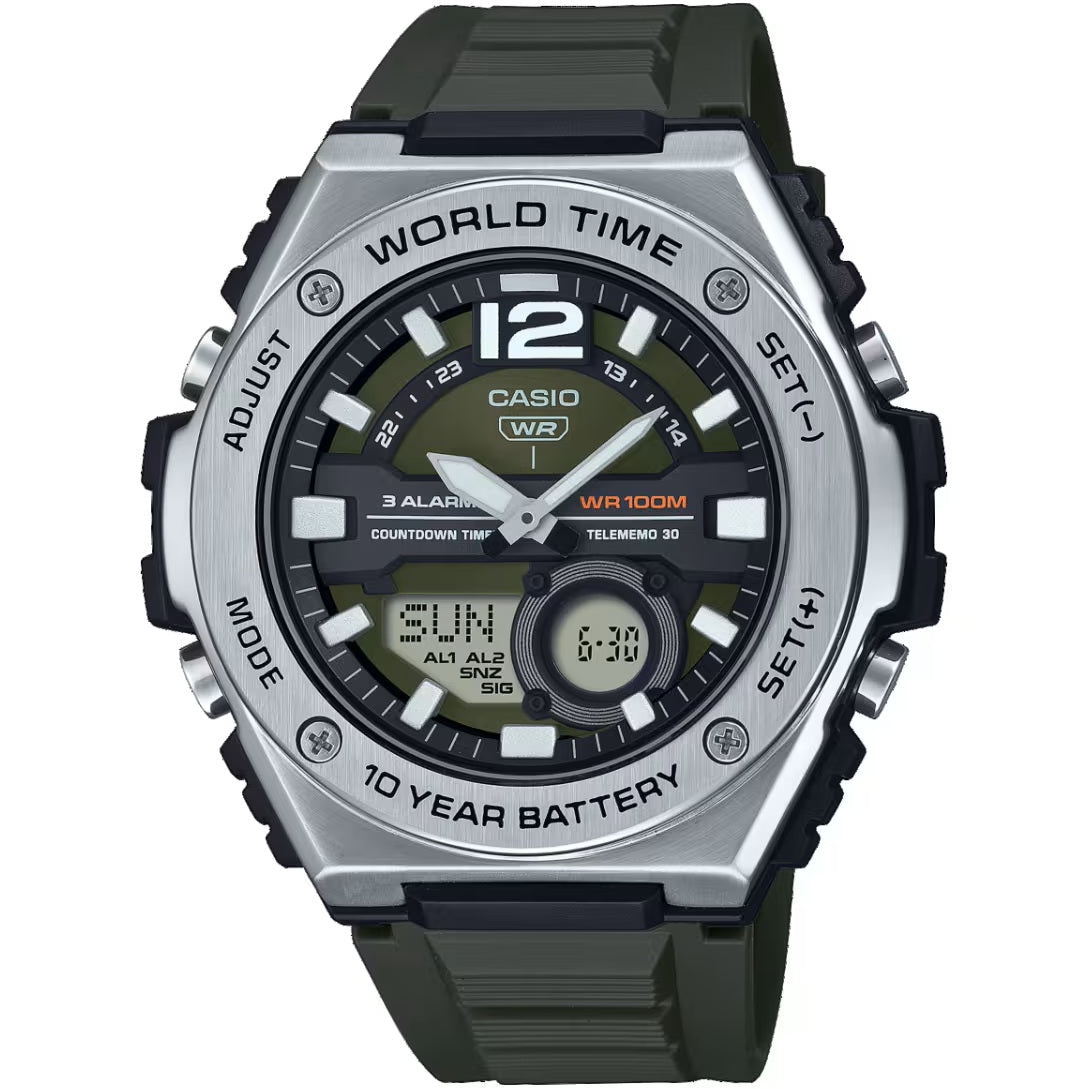 Casio Green/Silver Men's 100m Digital-Analog Sports Watch MWQ-100-3A