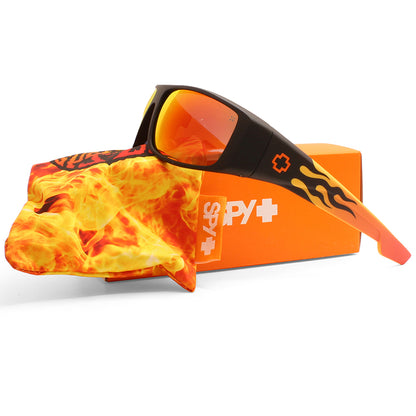 Spy Logan Matte Black Orange Flames/Red Mirror Men's Sunglasses