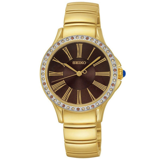 Seiko Swarovski Gold/Black Dial Women's Analog Quartz Watch SRZ444P1