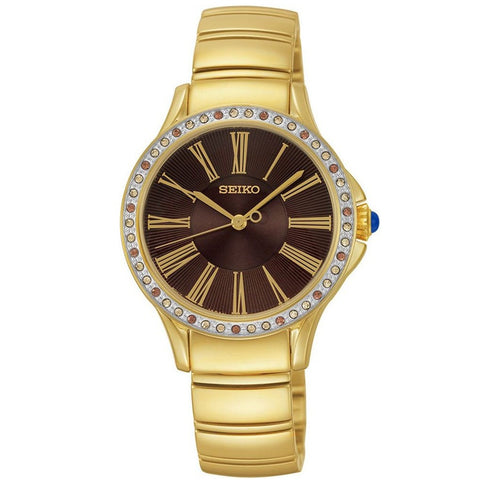 Seiko Swarovski Gold/Black Dial Women's Analog Quartz Watch SRZ444P1