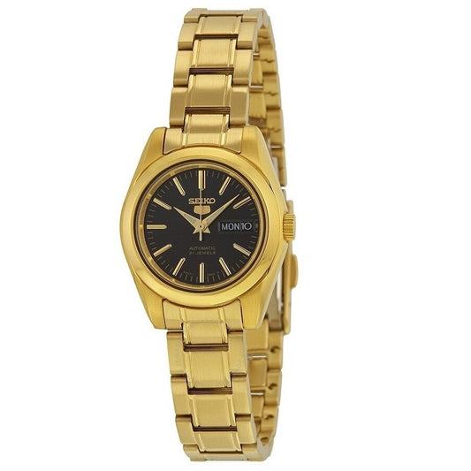 Seiko 5 Gold/Black Dial Women's Automatic Analog Dress Watch SYMK22K1
