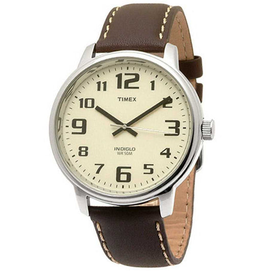 Timex Easy Reader 43mm Cream/Brown Leather Men's 50m Analog Watch T28201