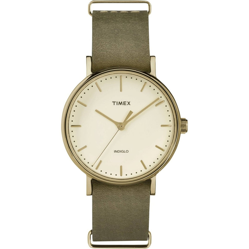 Timex Fairfield Cream/Gold-Tone Olive Leather Women's Analog Watch TW2P98500