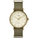 Timex Fairfield Cream/Gold-Tone Olive Leather Women's Analog Watch TW2P98500