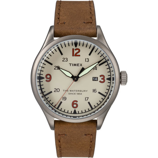 Timex Waterbury Traditional Cream/Brown Leather Men's Analog Watch TW2R38600
