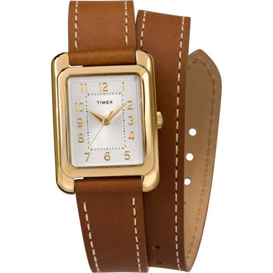Timex Addison Silver Gold Tone/Brown Leather Double Wrap Women's Analog Watch