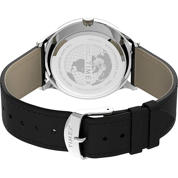 Timex Easy Reader 40mm Silver/Black Leather Men's Analog Watch TW2U22300
