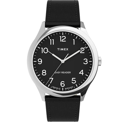 Timex Easy Reader 40mm Silver/Black Leather Men's Analog Watch TW2U22300