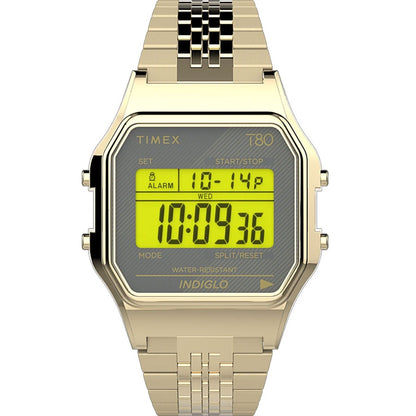 Timex T80 34mm Grey/Gold Bracelet Unisex Digital Watch TW2U93500