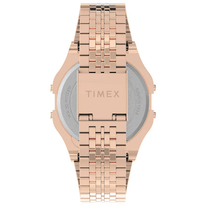 Timex T80 34mm Light Blue/Rose Gold Bracelet Unisex Digital Watch TW2U93600