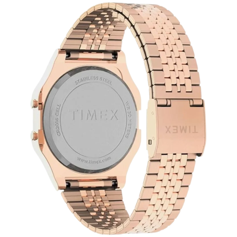 Timex T80 34mm Light Blue/Rose Gold Bracelet Unisex Digital Watch TW2U93600