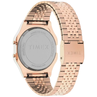 Timex T80 34mm Light Blue/Rose Gold Bracelet Unisex Digital Watch TW2U93600