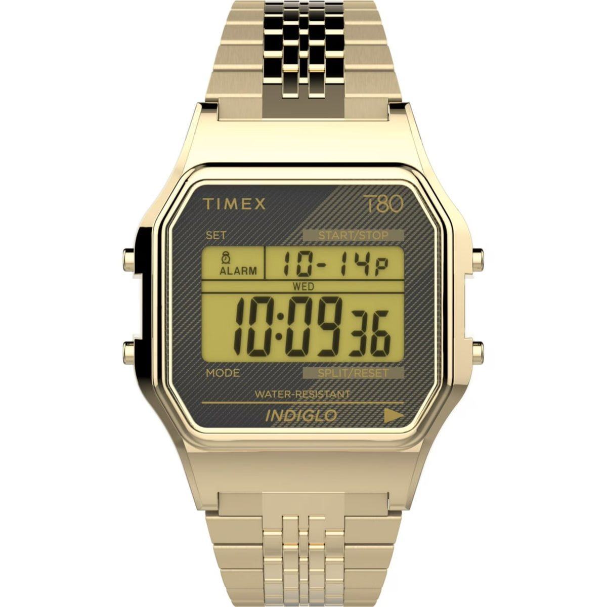 Timex T80 34mm Black/Gold Tone Bracelet Unisex Digital Watch TW2V18900