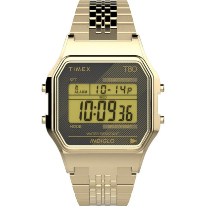 Timex T80 34mm Black/Gold Tone Bracelet Unisex Digital Watch TW2V18900