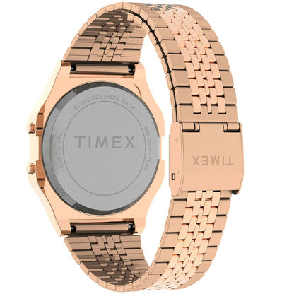 Timex T80 34mm Blue/Rose Gold Tone Unisex Digital Watch TW2V19600