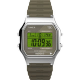 Timex T80 34mm Silver/Olive Resin Strap Unisex Digital Watch TW2V41100