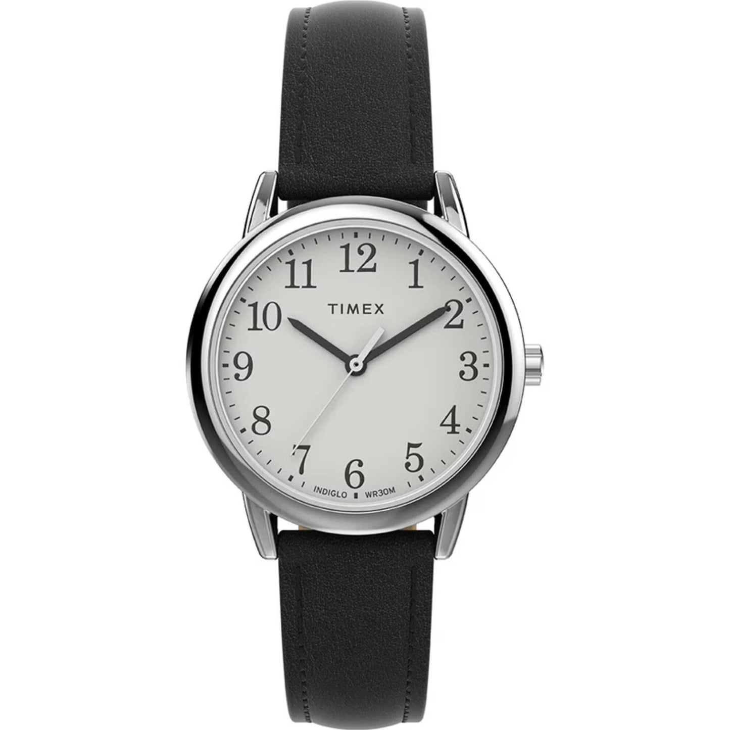 Timex Easy Reader Silver Tone/Black Leather Strap Women's Analog Watch TW2V69100