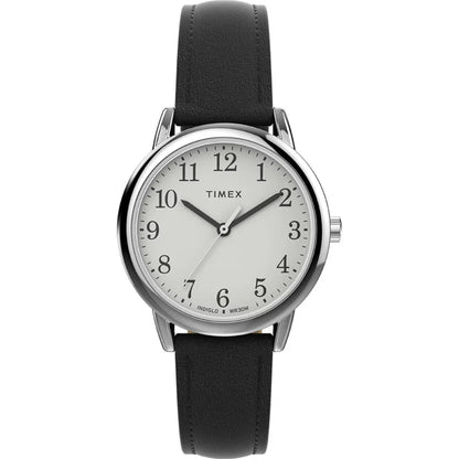 Timex Easy Reader Silver Tone/Black Leather Strap Women's Analog Watch TW2V69100
