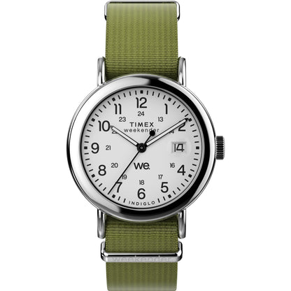 Timex Weekender 37mm White/Green Fabric Strap Unisex Analog Watch TW2W85600