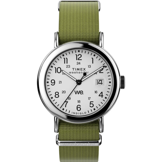Timex Weekender 37mm White/Green Fabric Strap Unisex Analog Watch TW2W85600