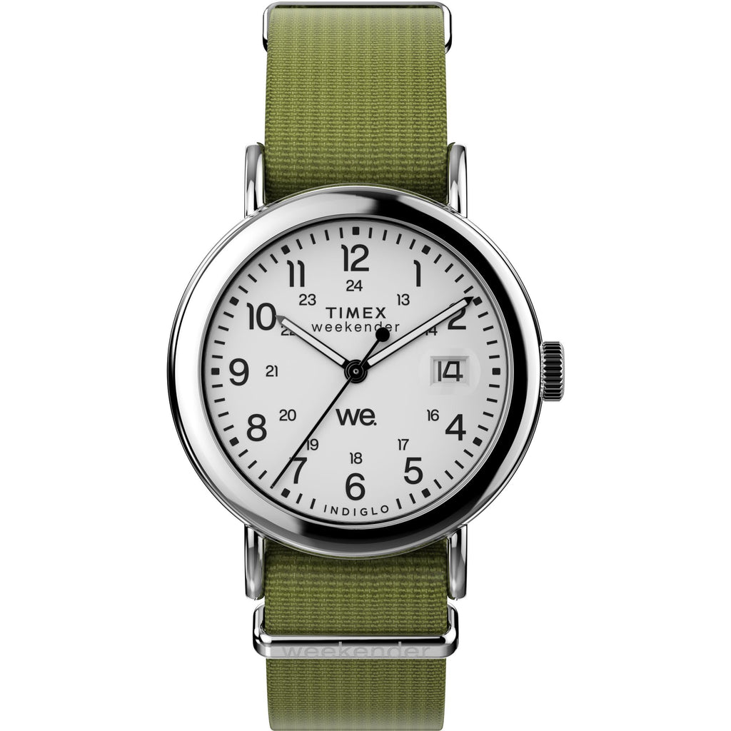 Timex Weekender 37mm White/Green Fabric Strap Unisex Analog Watch TW2W85600