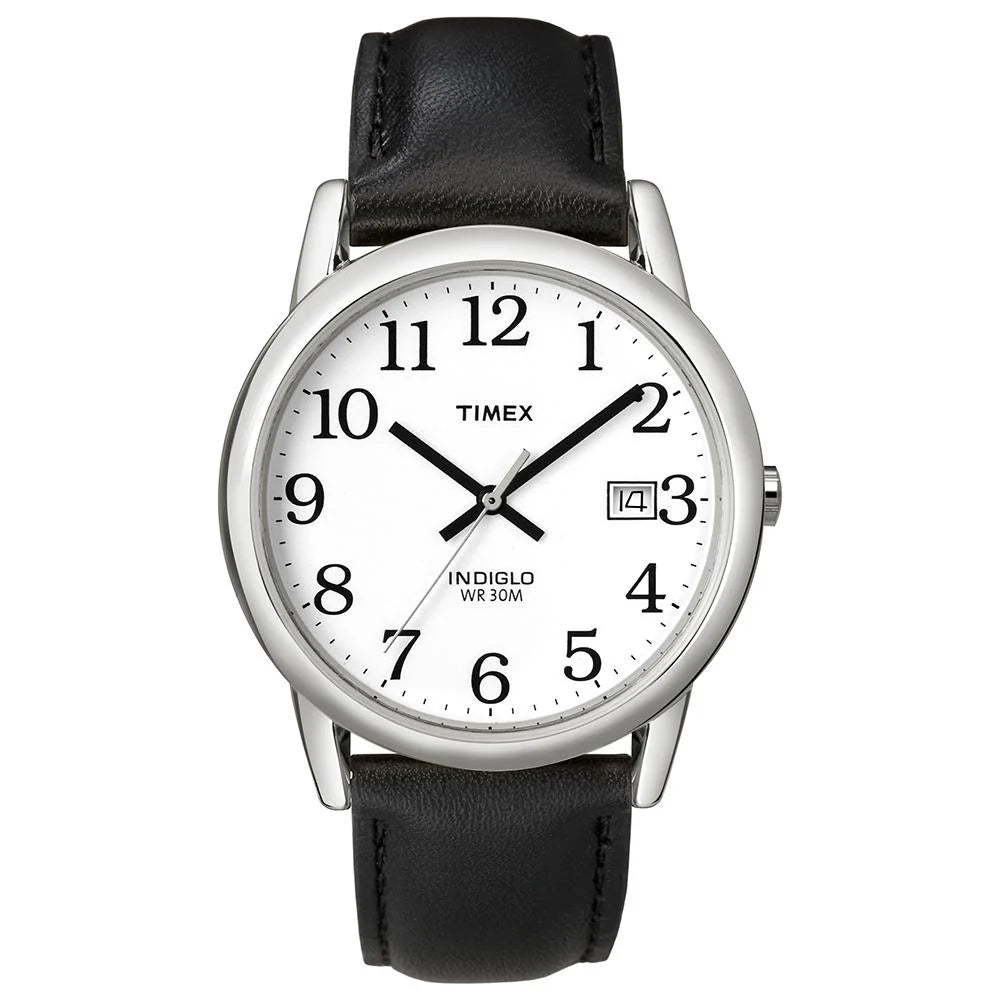 Timex Easy Reader White/Black Leather Men's 30m Analog Watch T2H281