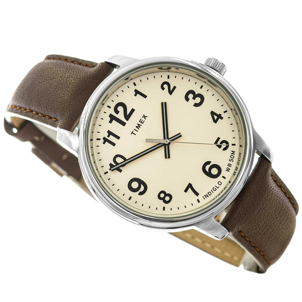 Timex Easy Reader Bold Cream/Brown Leather Strap 50M Watch TW2V21300