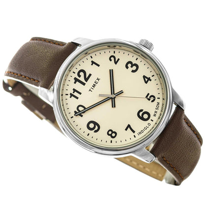 Timex Easy Reader Bold Cream/Brown Leather Strap 50M Watch TW2V21300