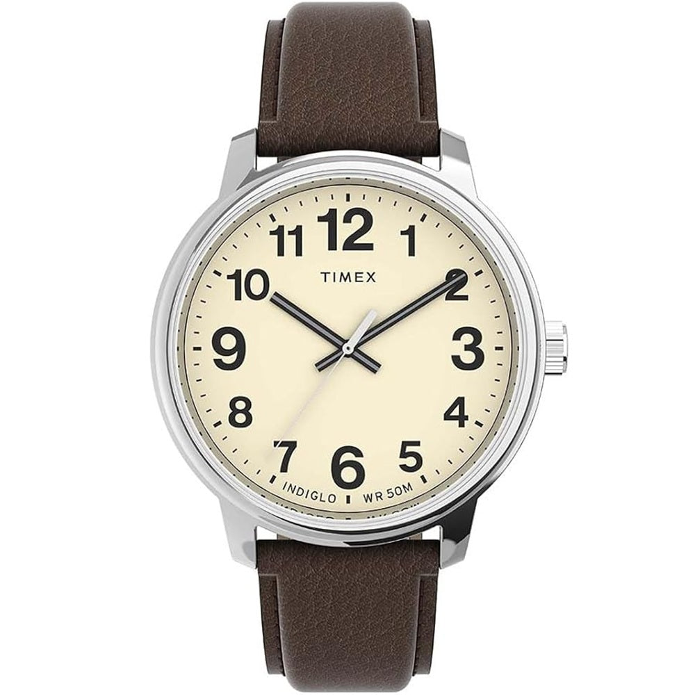 Timex Easy Reader Bold Cream/Brown Leather Strap 50M Watch TW2V21300