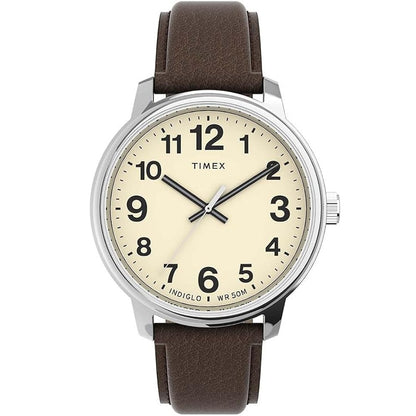 Timex Easy Reader Bold Cream/Brown Leather Strap 50M Watch TW2V21300
