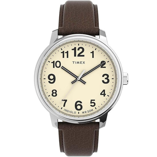 Timex Easy Reader Bold Cream/Brown Leather Strap 50M Watch TW2V21300