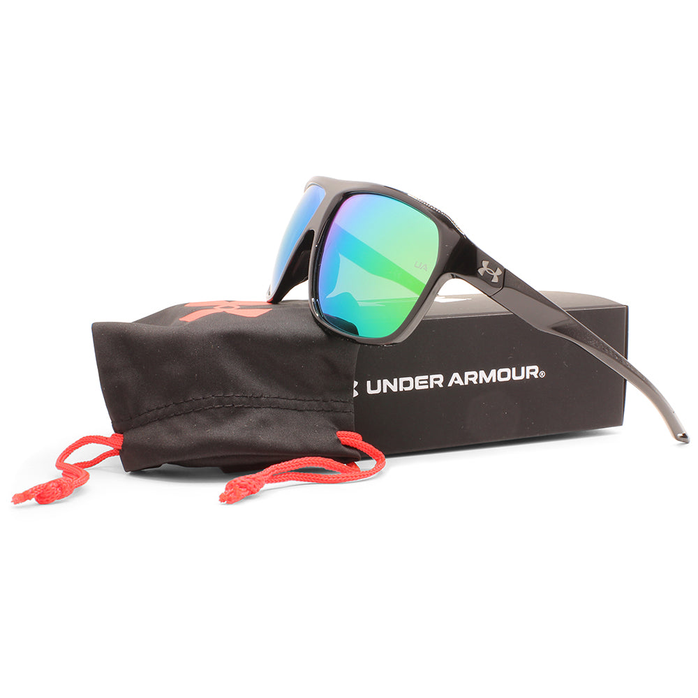 Under Armour Dominate Shiny Black/Green Mirror Unisex Fashion Sunglasses 807-V8