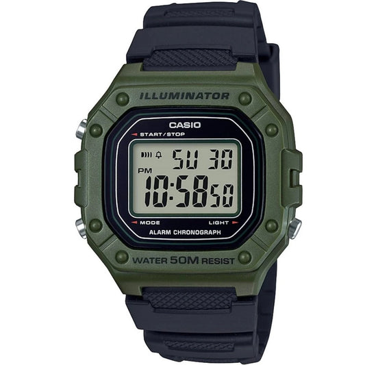 Casio Black/Green 50m Multi-Function Unisex Digital Sports Watch W-218H-3A