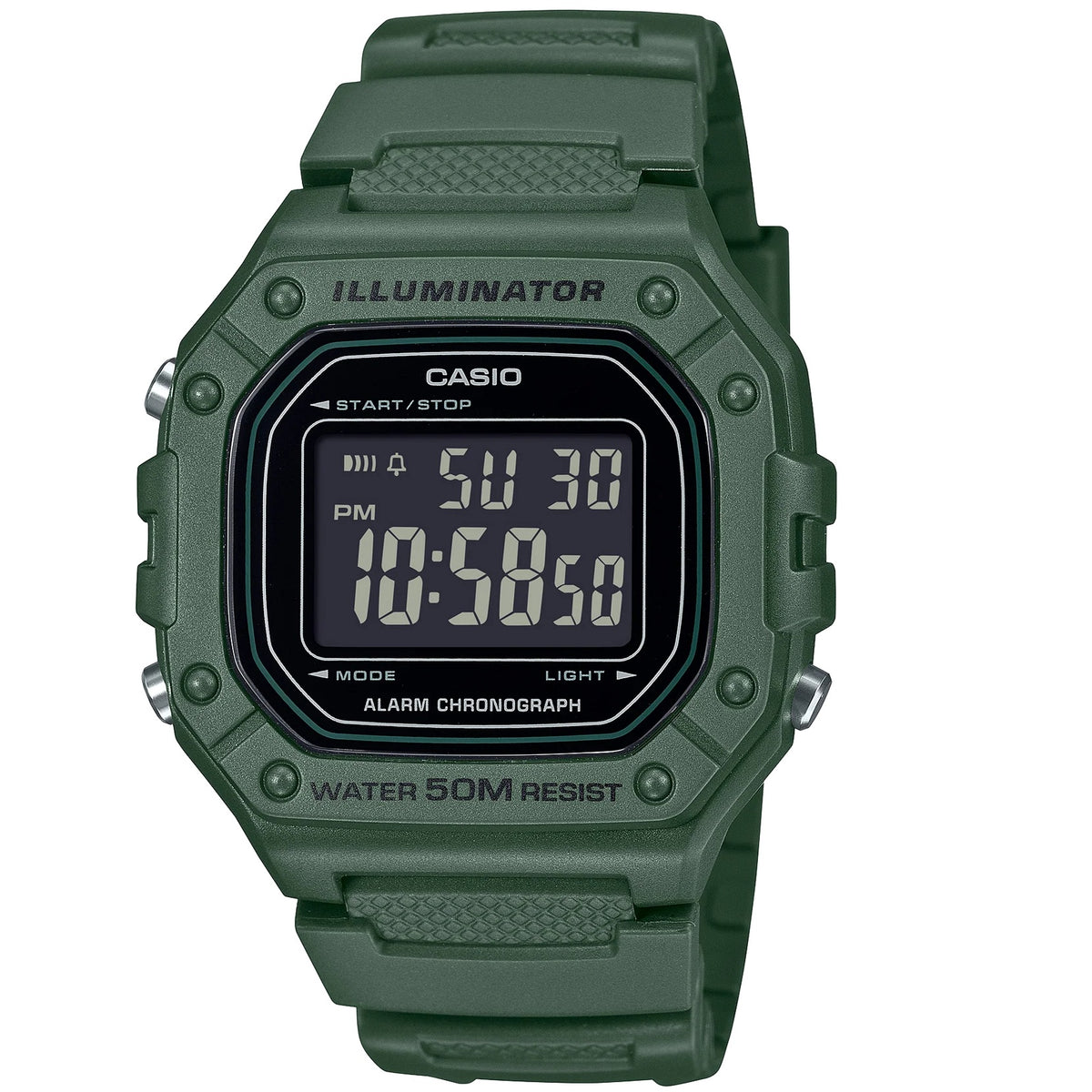 Casio Green 50m Multi-Function Unisex Digital Sports Watch W-218H-3B