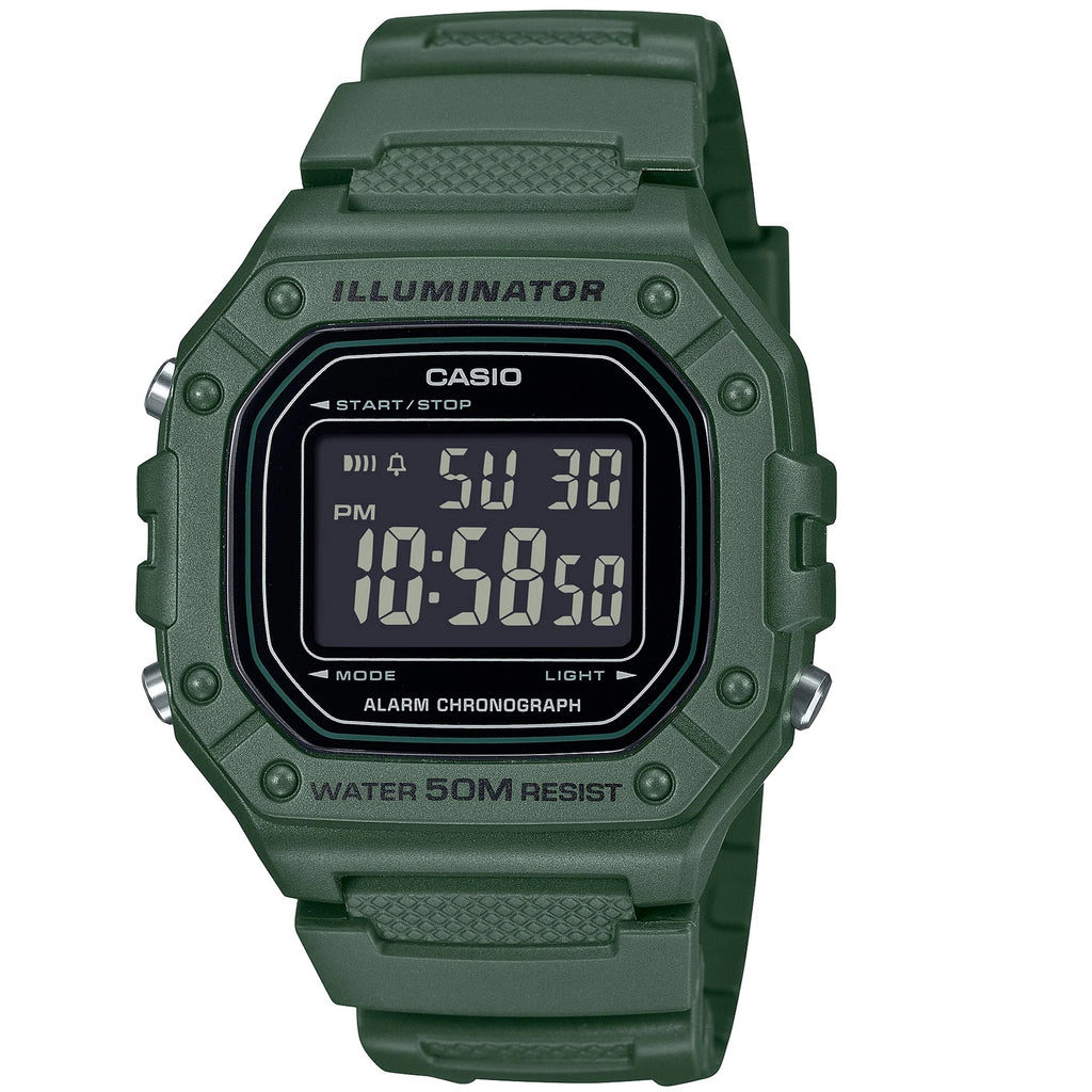 Casio Green 50m Multi-Function Unisex Digital Sports Watch W-218H-3B