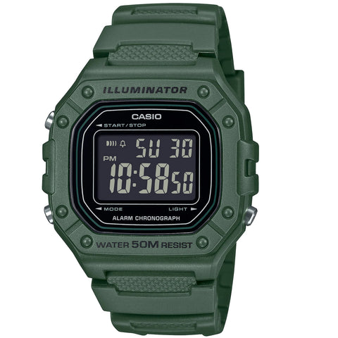 Casio Green 50m Multi-Function Unisex Digital Sports Watch W-218H-3B