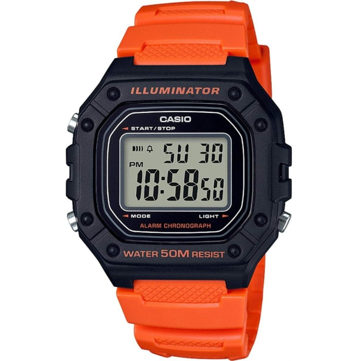 Casio Black/Orange 50m Multi-Function Unisex Digital Sports Watch W-218H-4B2