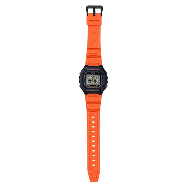 Casio Black/Orange 50m Multi-Function Unisex Digital Sports Watch W-218H-4B2