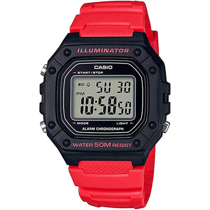 Casio Black/Red 50m Multi-Function Unisex Digital Sports Watch W-218H-4B