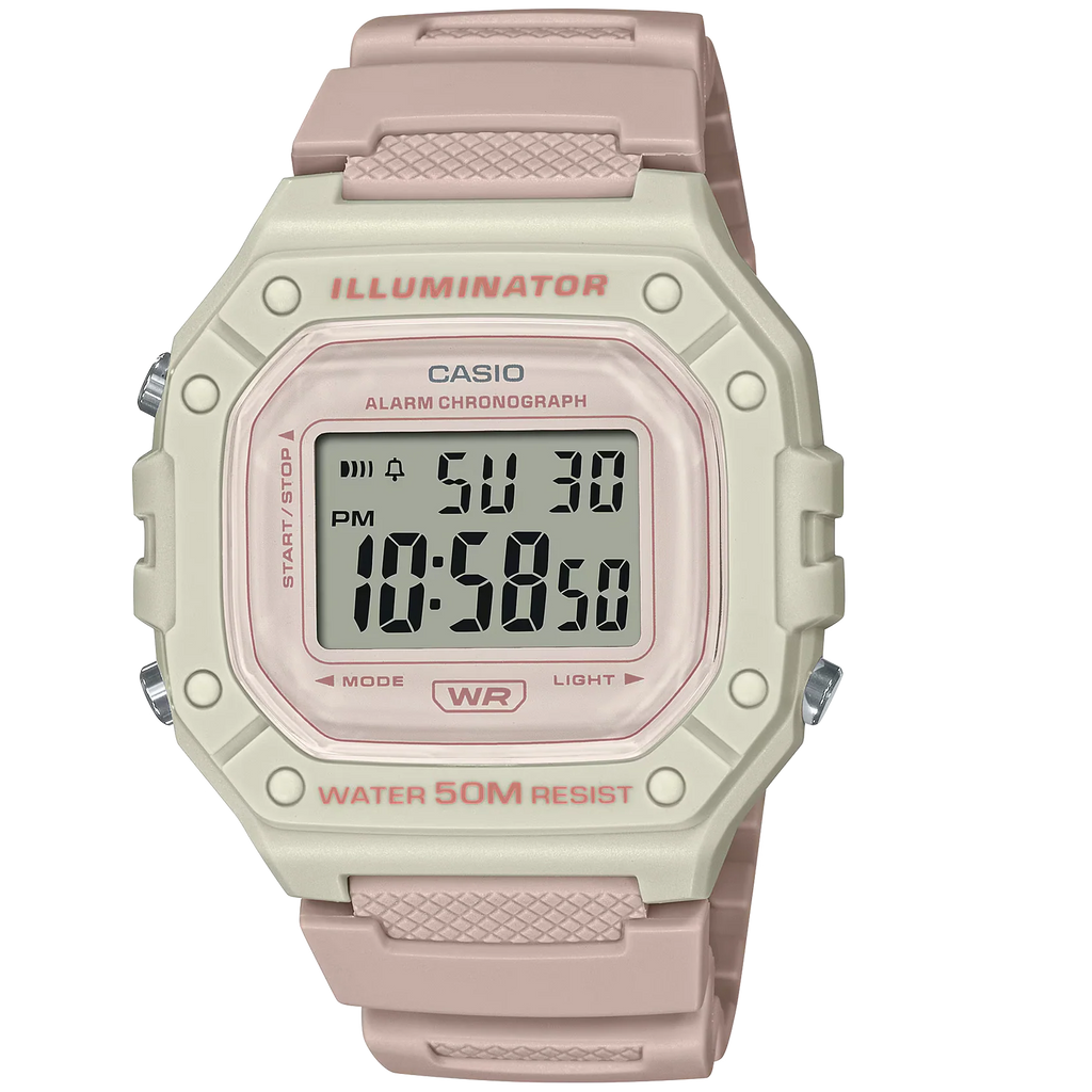 Casio Light Pink/Grey Women's 50m Digital Sports Watch W-218HC-4A2