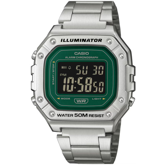 Casio Grey/Silver Metal Band Men's 50m Multifunction Digital Watch W-218HD-3A