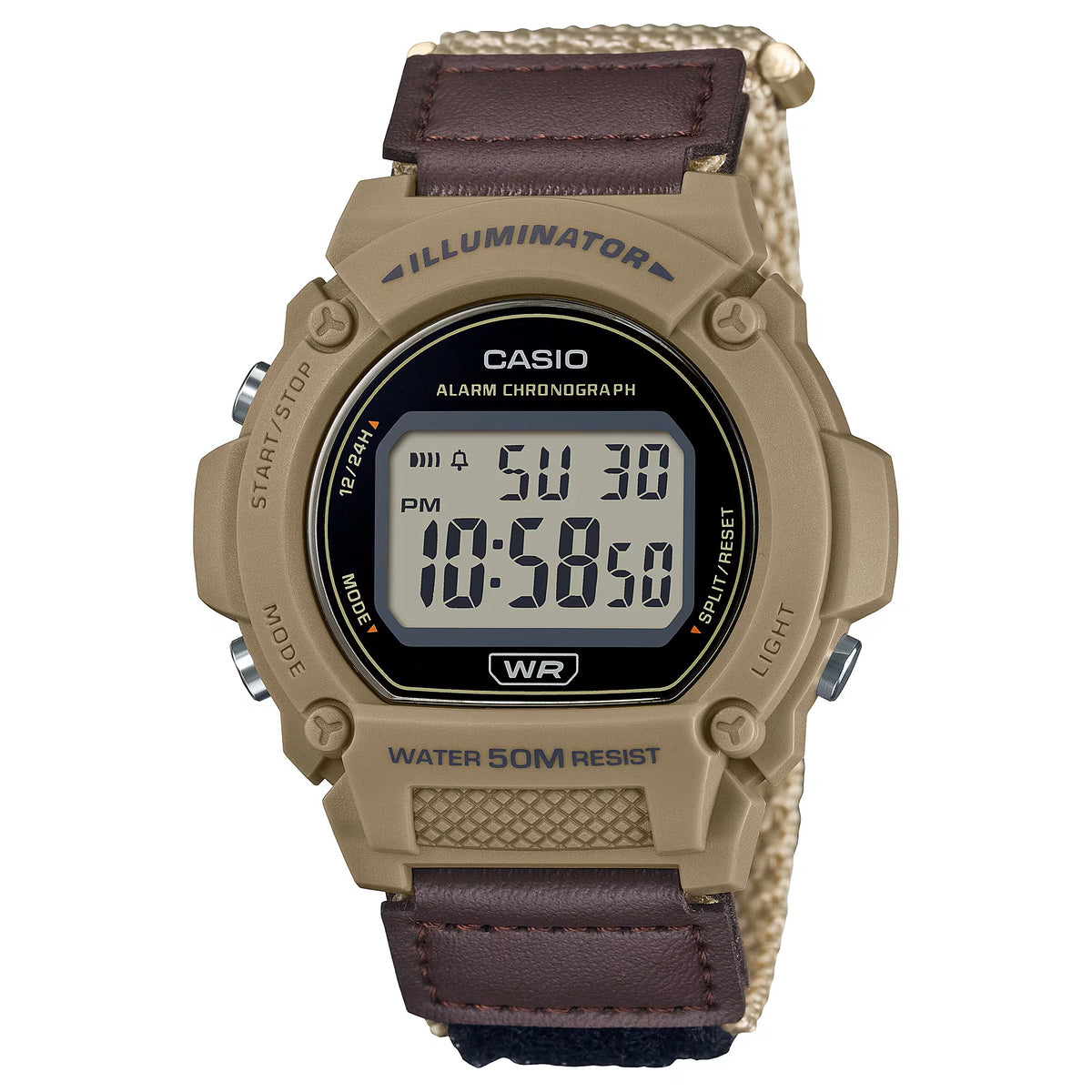 Casio Brown Canvas Strap 50m Men's Digital Sports Watch W-219HB-5A