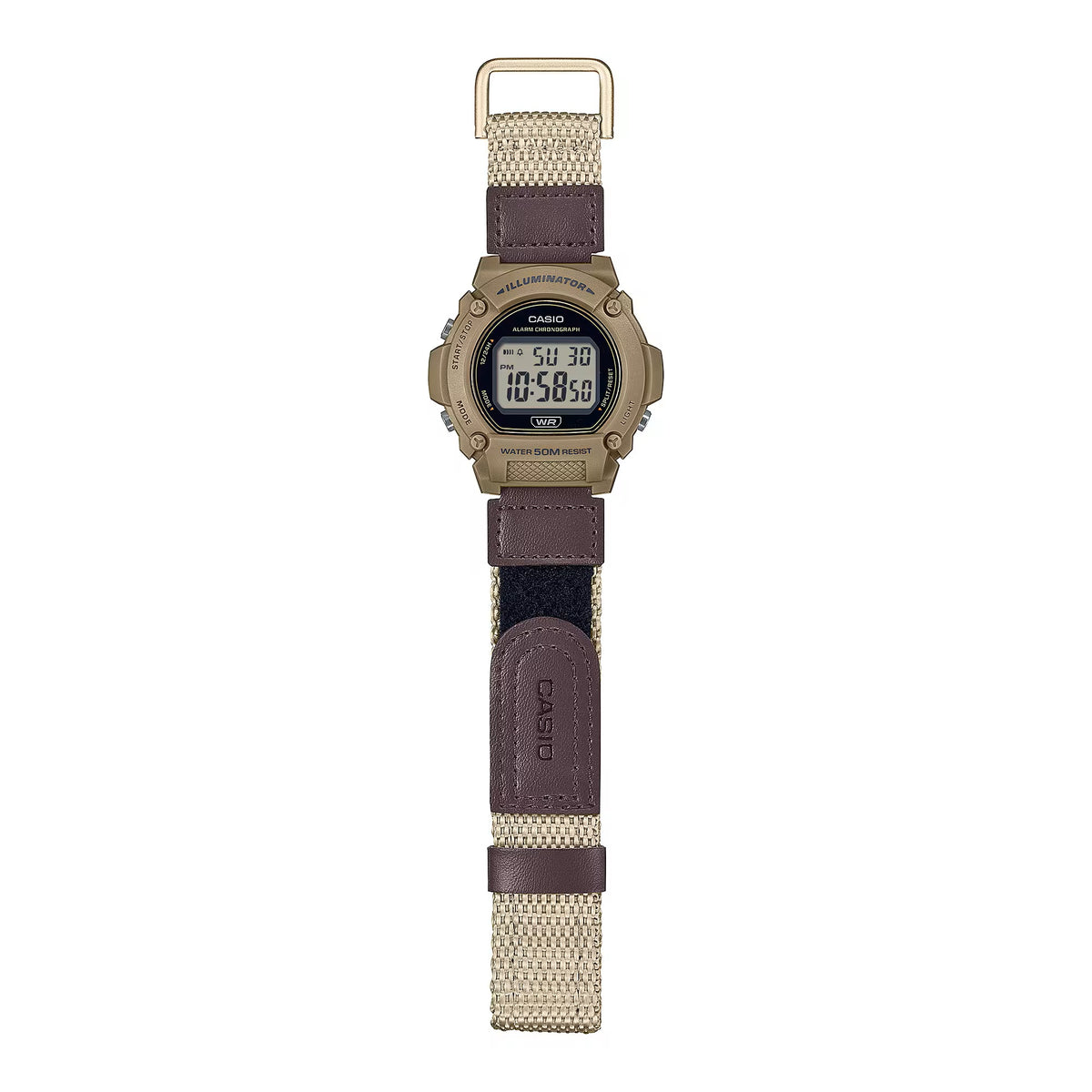 Casio Brown Canvas Strap 50m Men's Digital Sports Watch W-219HB-5A