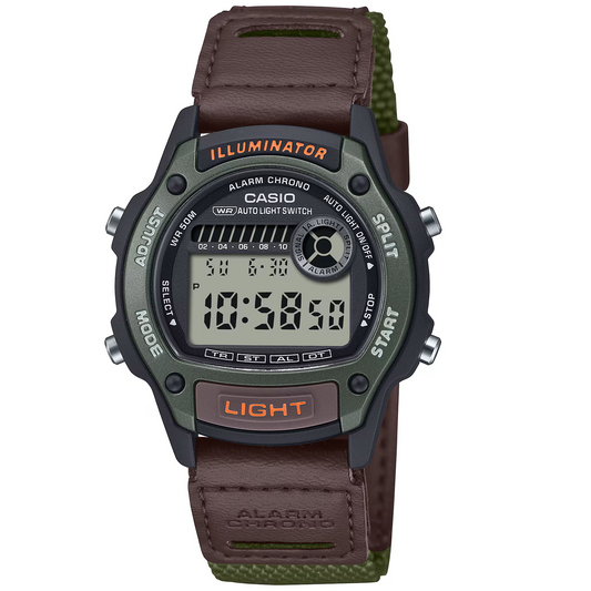 Casio Brown Leather Strap 50m Unisex Digital Sports Watch W-220HF-3A