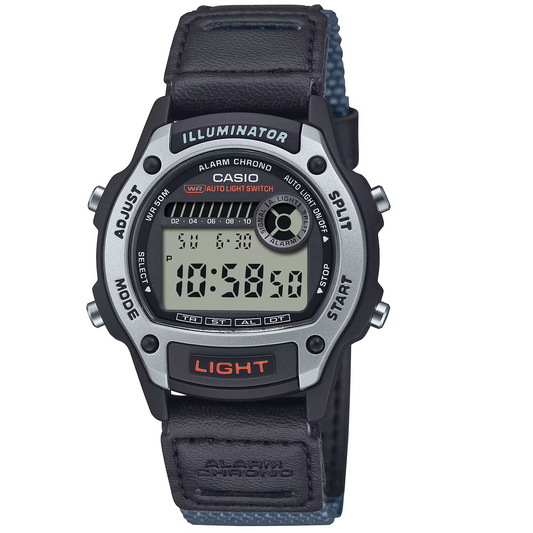 Casio Black Leather Strap 50m Unisex Digital Sports Watch W-220HF-8A