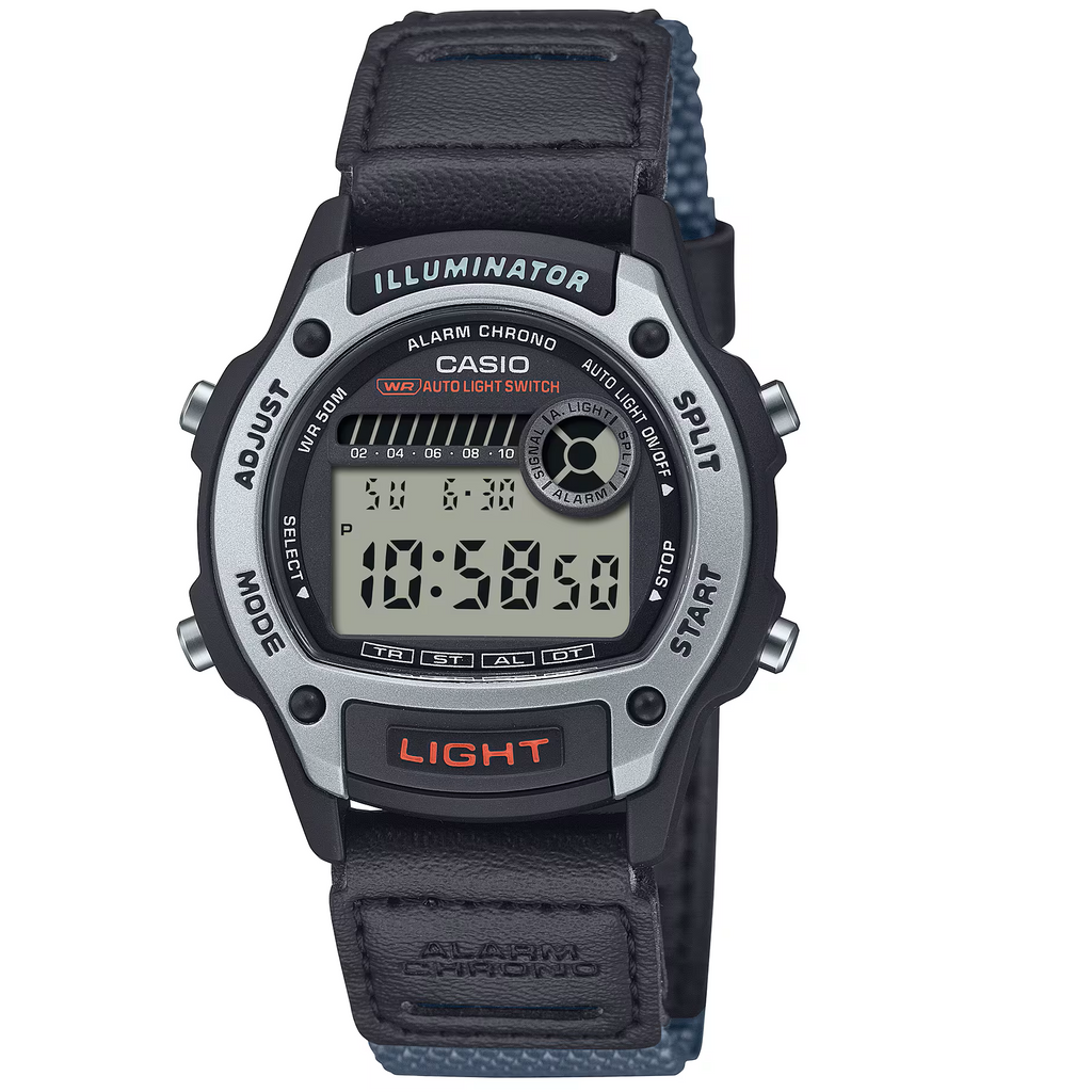 Casio Black Leather Strap 50m Unisex Digital Sports Watch W-220HF-8A