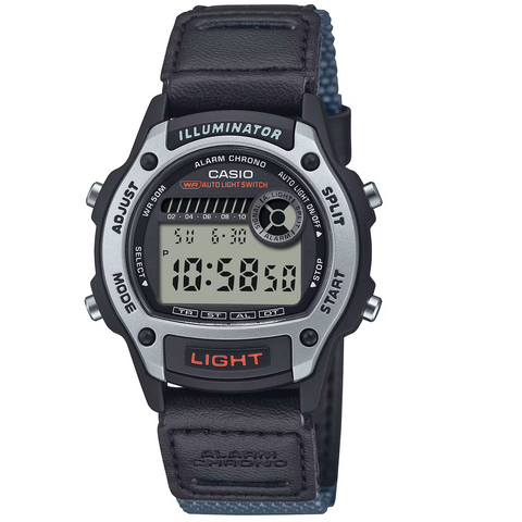 Casio Black Leather Strap 50m Unisex Digital Sports Watch W-220HF-8A