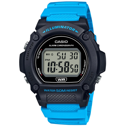 Casio Light Blue 50m Unisex Digital Multifunction Casual Watch W-219H-2A2