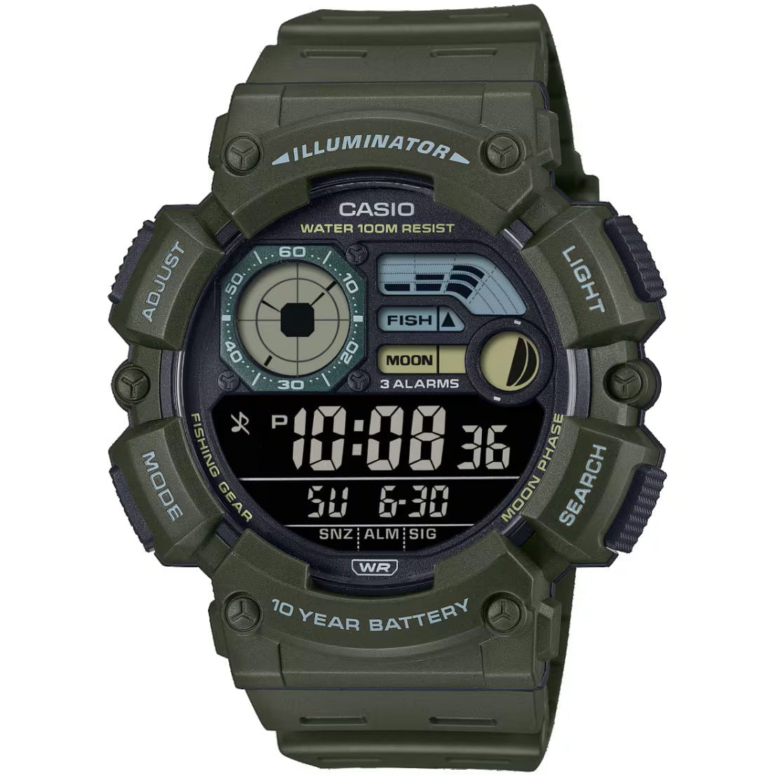 Casio Green Men's 100m Digitlal Fishing/Sports Watch WS-1500H-3BV